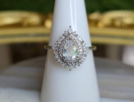 Madagascar Moonstone and Zircon Ring