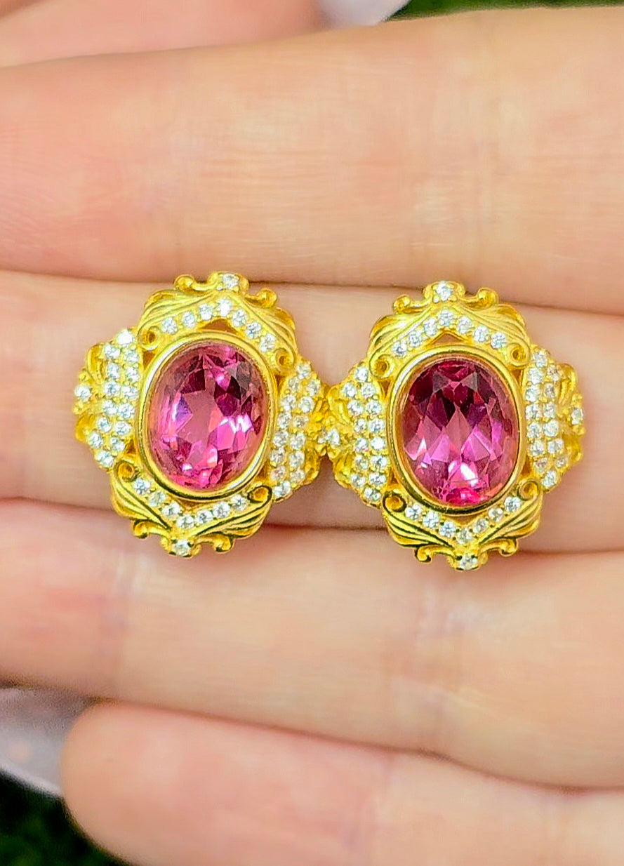 Pink Topaz Post Earrings