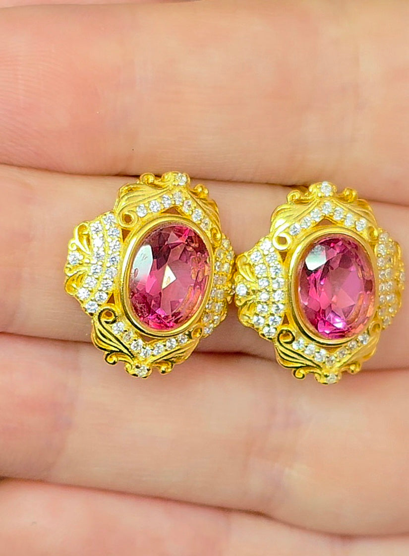 Pink Topaz Post Earrings