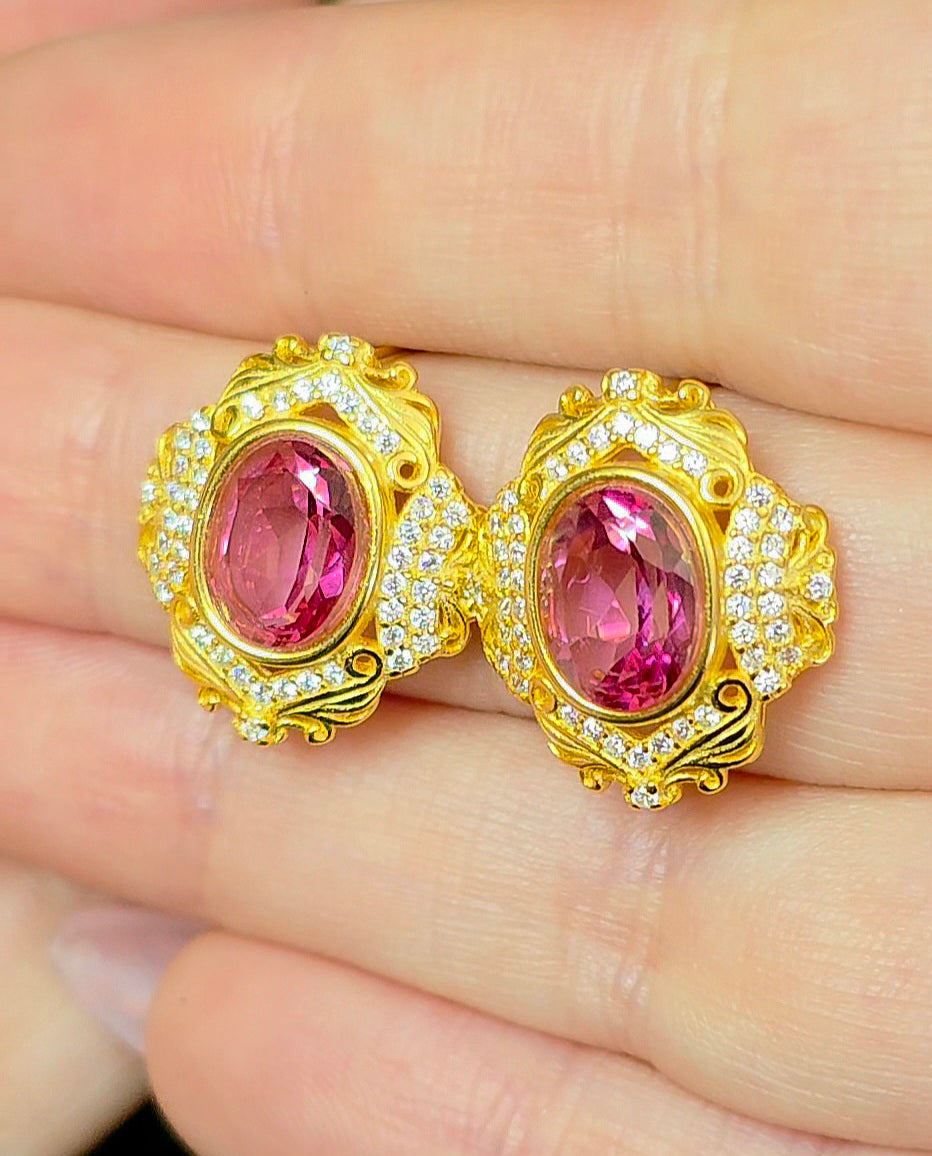 Pink Topaz Post Earrings