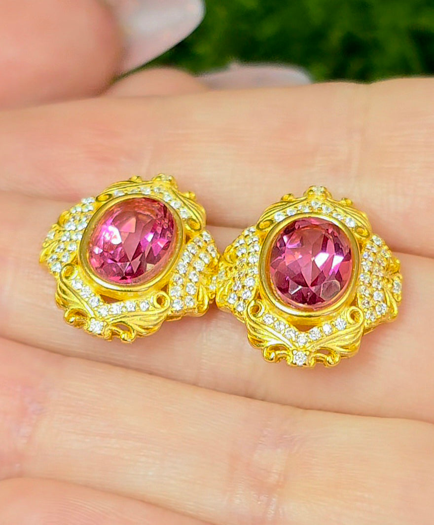 Pink Topaz Post Earrings