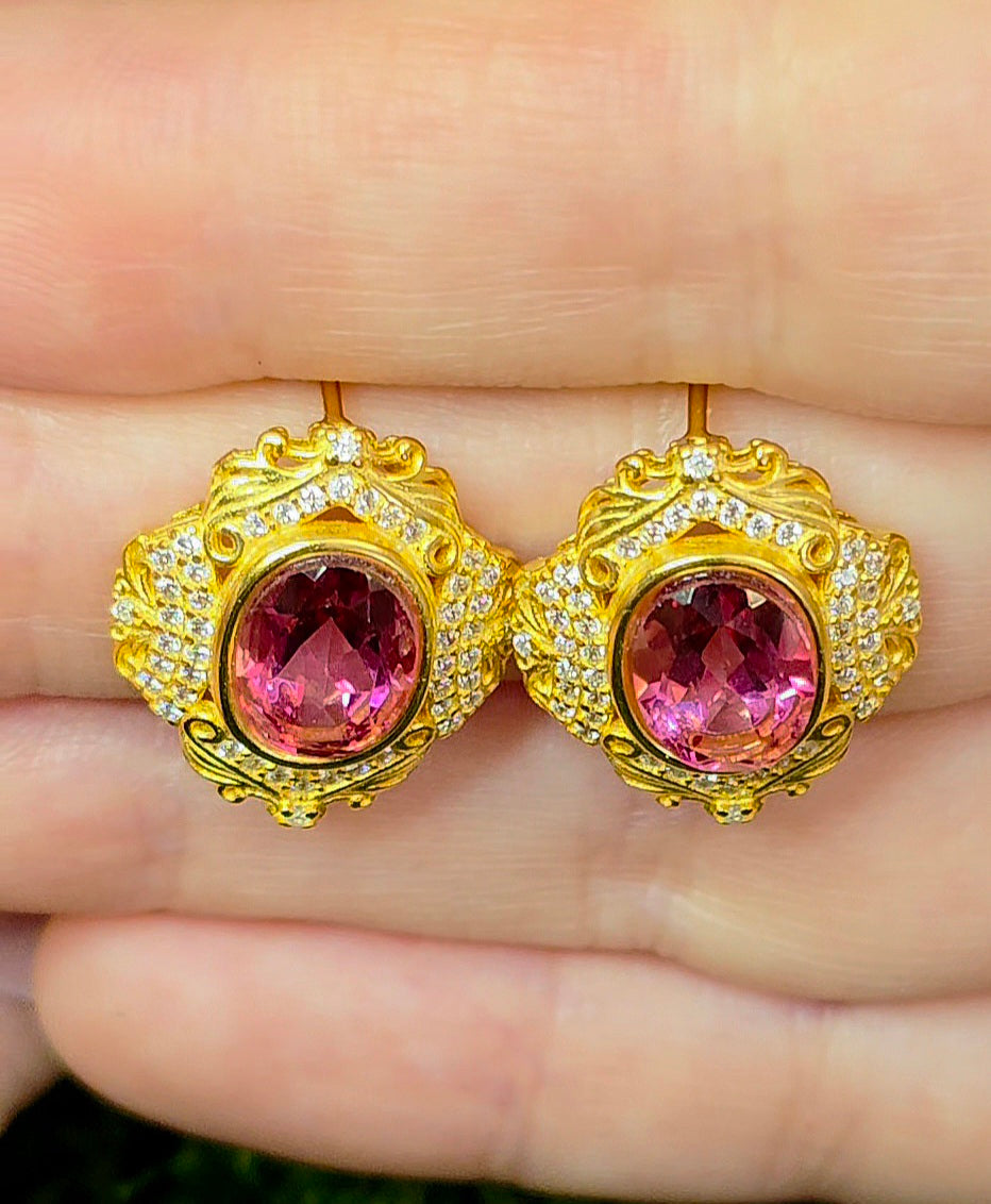 Pink Topaz Post Earrings