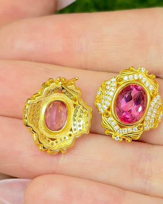 Pink Topaz Post Earrings