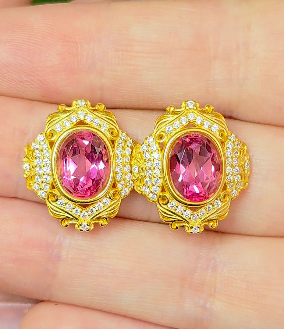 Pink Topaz Post Earrings