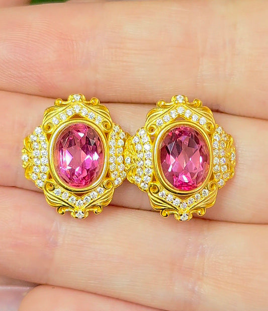 Pink Topaz Post Earrings