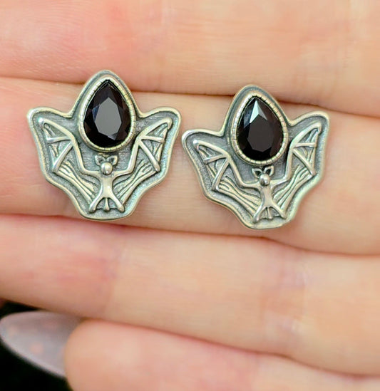 Black Spinel Bat Earrings