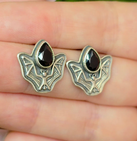 Black Spinel Bat Earrings