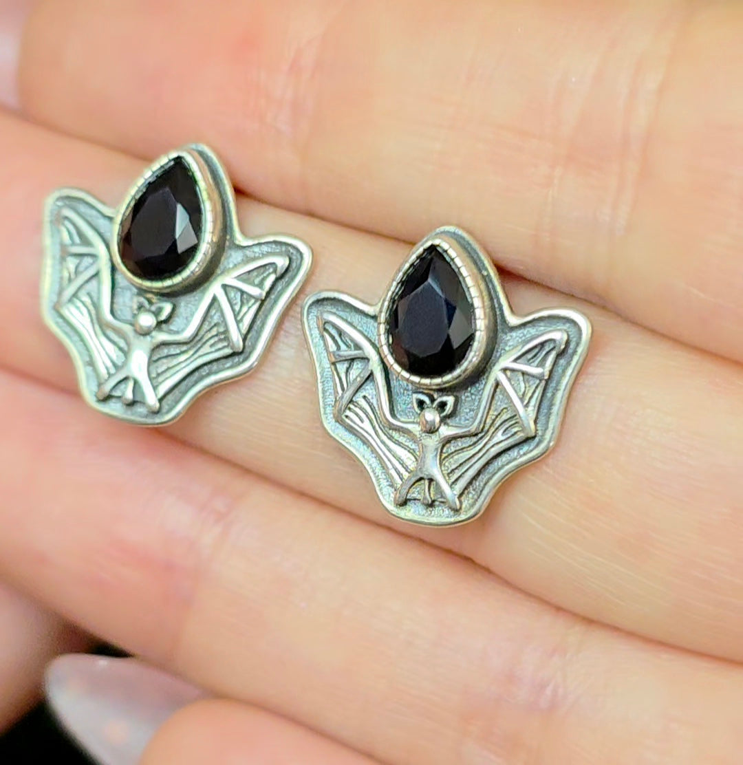 Black Spinel Bat Earrings