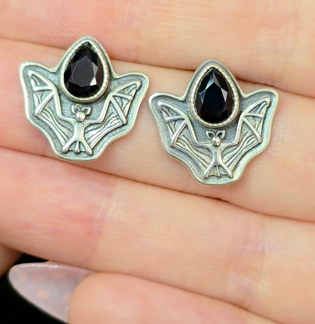Black Spinel Bat Earrings