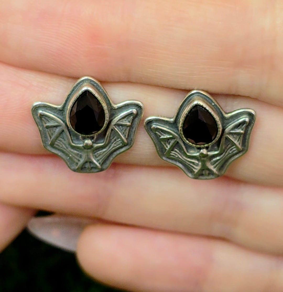 Black Spinel Bat Earrings