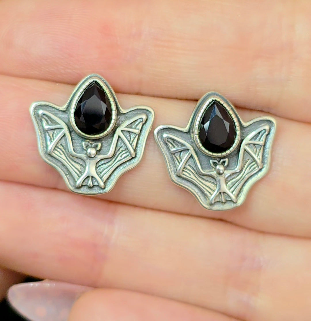 Black Spinel Bat Earrings
