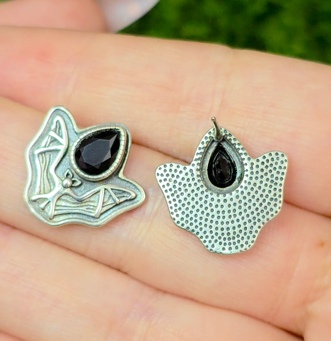 Black Spinel Bat Earrings