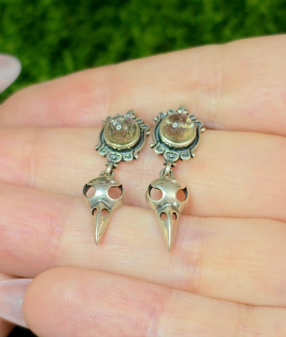 Labradorite Raven Skull Stud Earrings