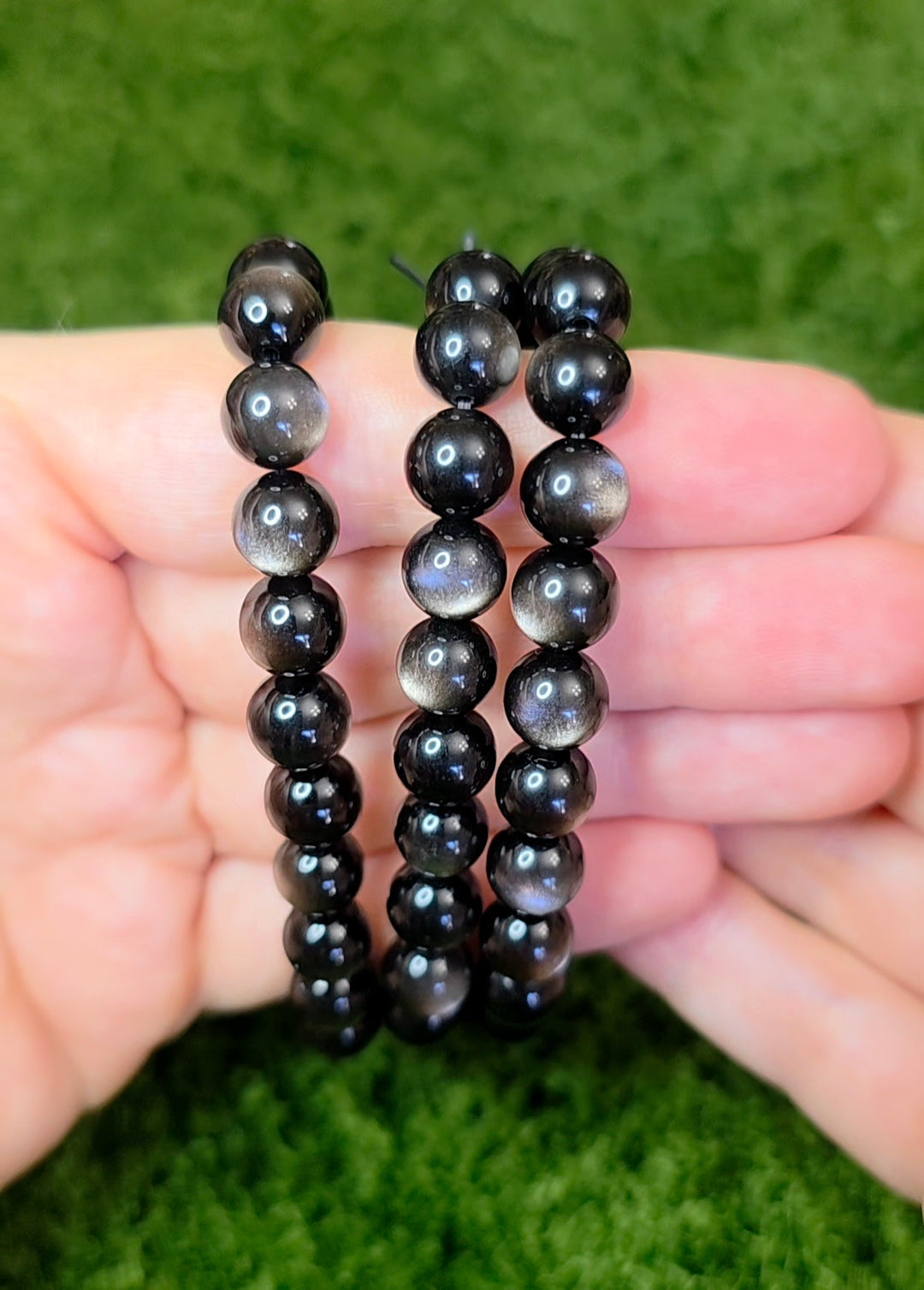 8mm Silver Obsidian Stretch Bracelet