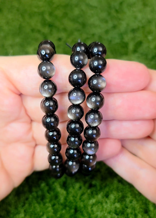 8mm Silver Obsidian Stretch Bracelet