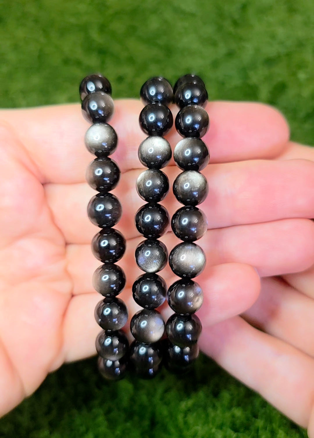 8mm Silver Obsidian Stretch Bracelet