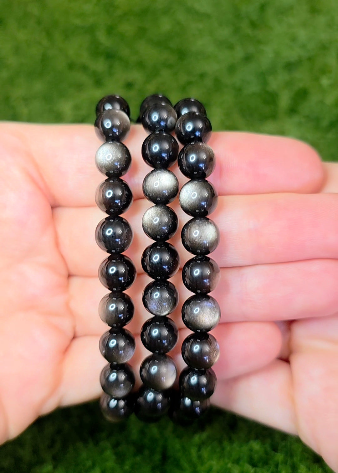 8mm Silver Obsidian Stretch Bracelet