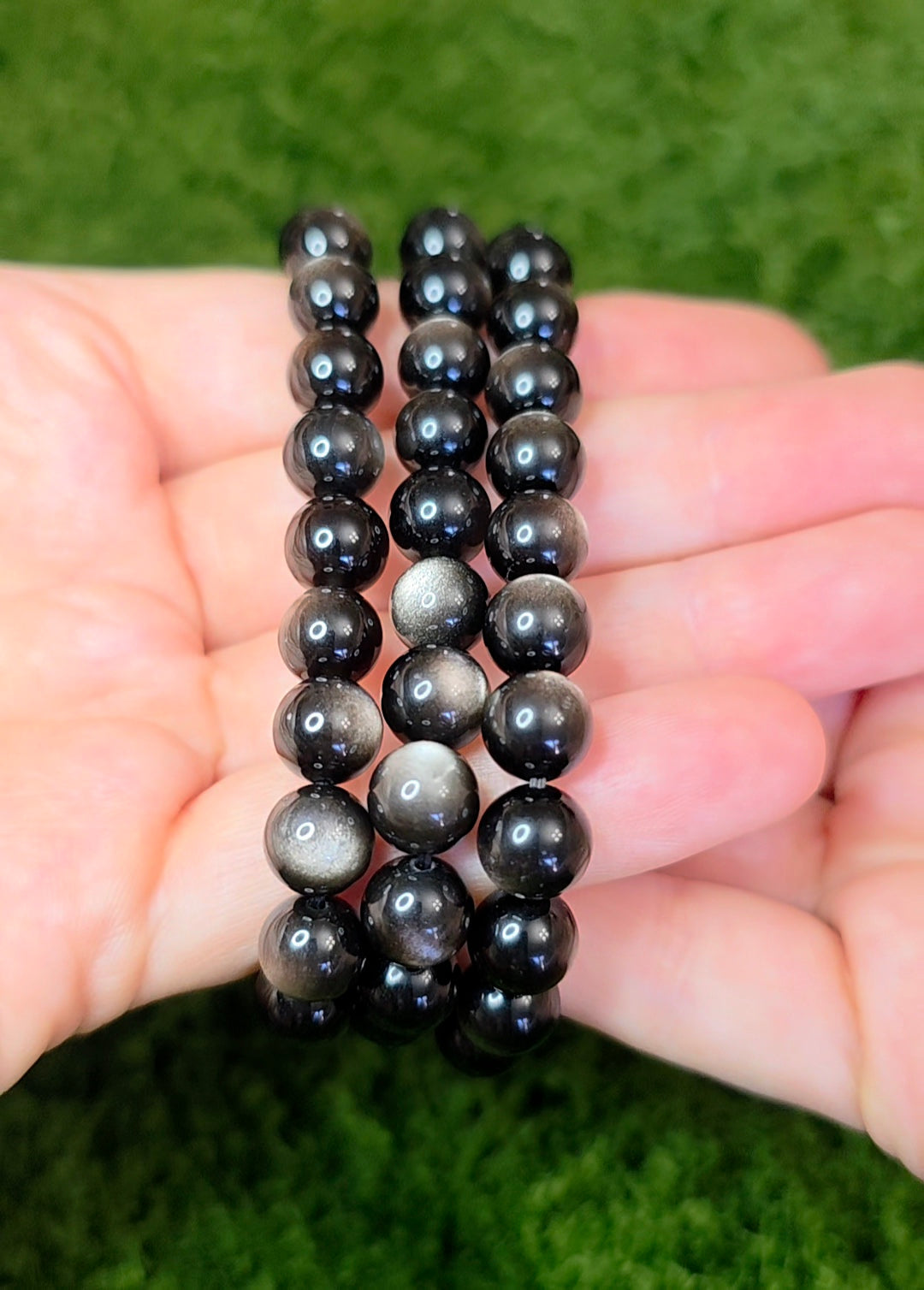 8mm Silver Obsidian Stretch Bracelet