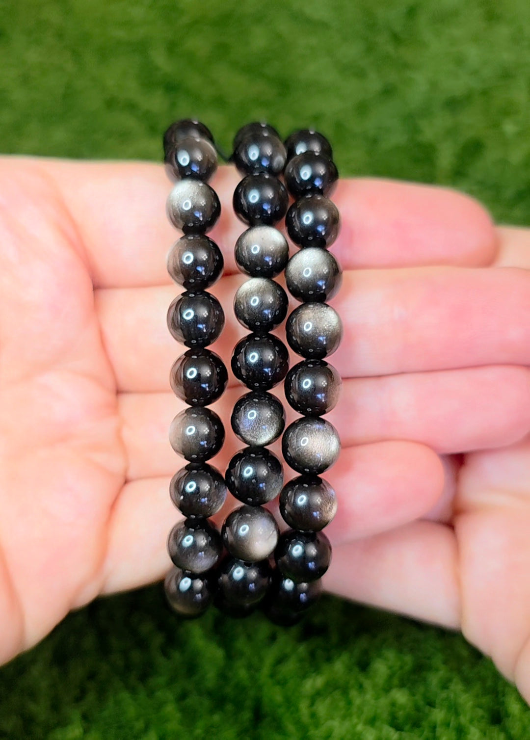 8mm Silver Obsidian Stretch Bracelet