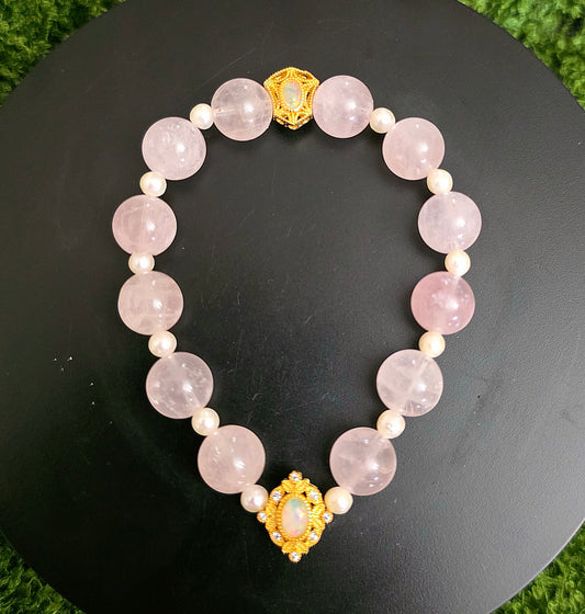 Rose Quartz, Pearl, and Opal Stretch Bracelet