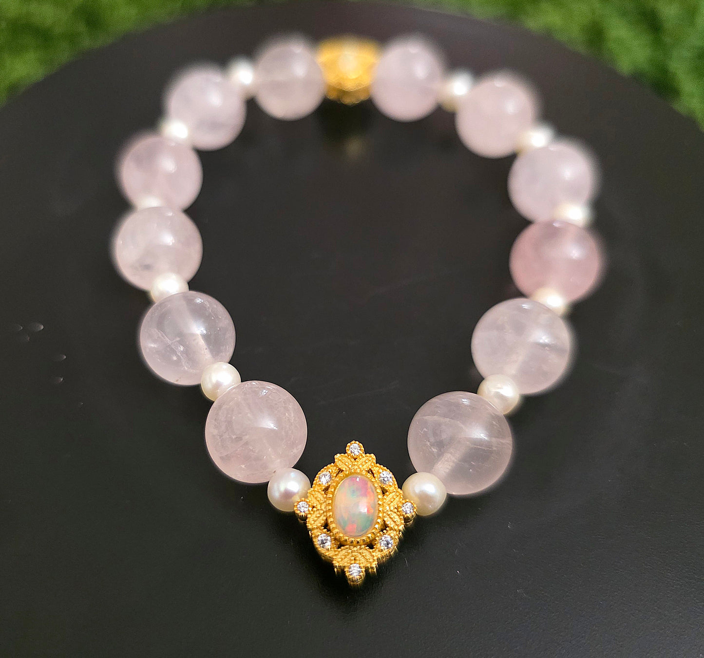 Rose Quartz, Pearl, and Opal Stretch Bracelet