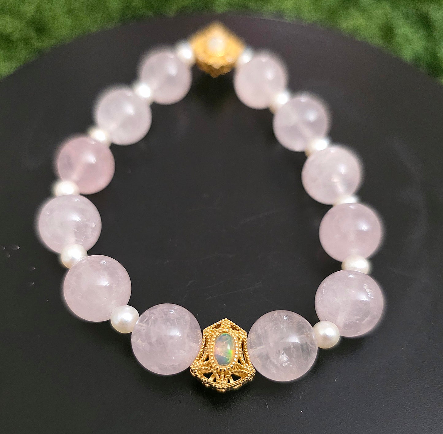 Rose Quartz, Pearl, and Opal Stretch Bracelet