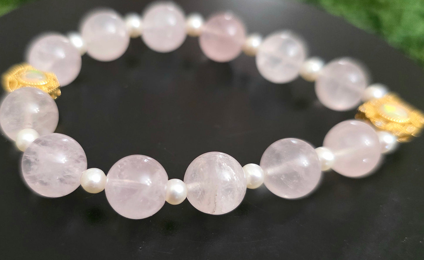 Rose Quartz, Pearl, and Opal Stretch Bracelet