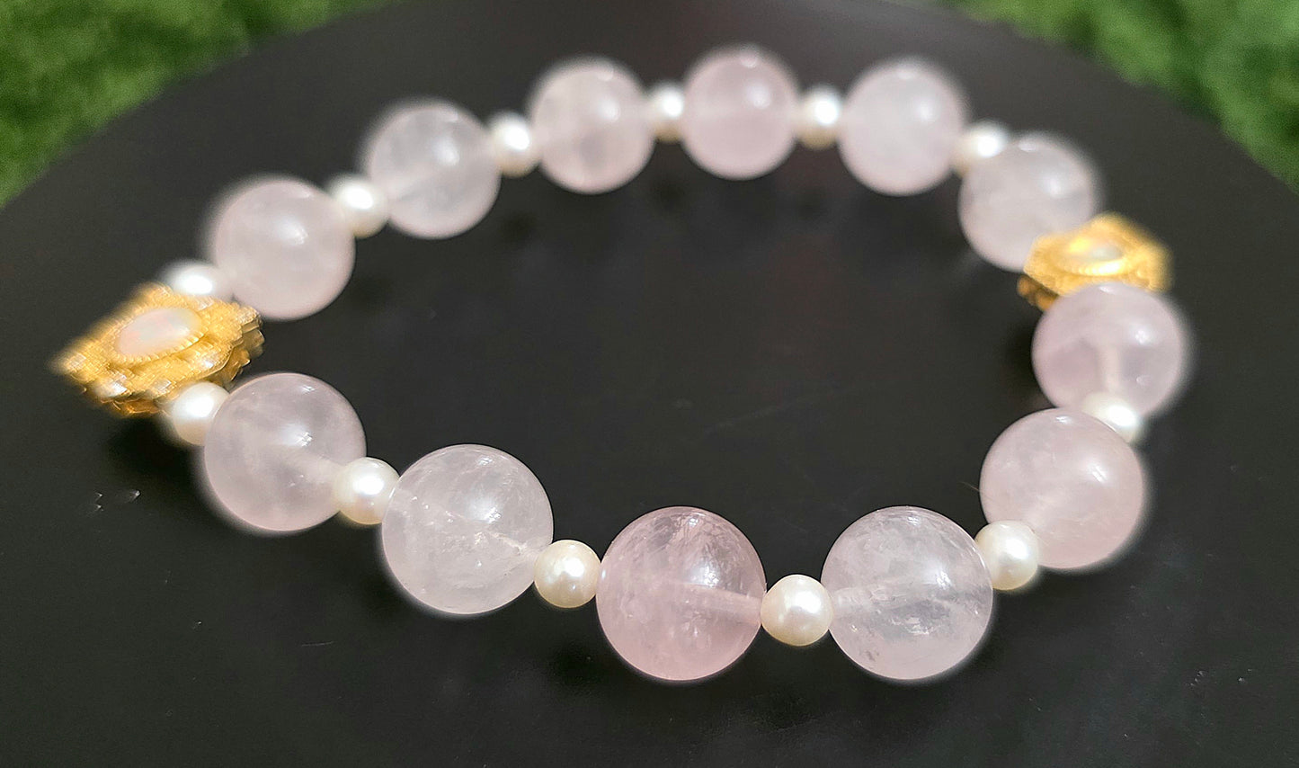 Rose Quartz, Pearl, and Opal Stretch Bracelet