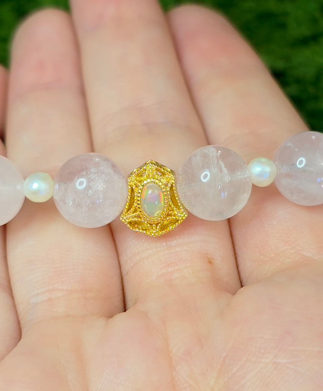 Rose Quartz, Pearl, and Opal Stretch Bracelet