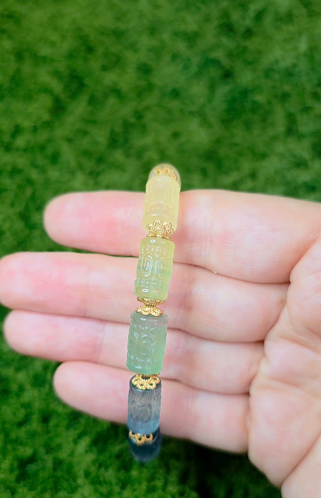13x7mm Carved Fluorite Stretch Bracelet C