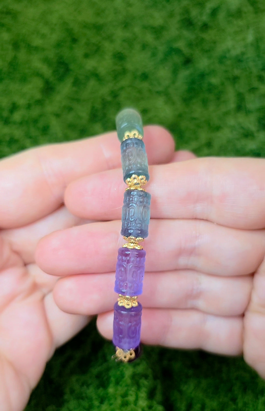 13x7mm Carved Fluorite Stretch Bracelet C
