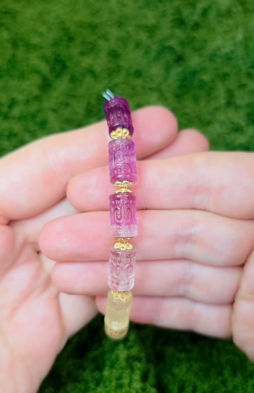 13x7mm Carved Fluorite Stretch Bracelet C