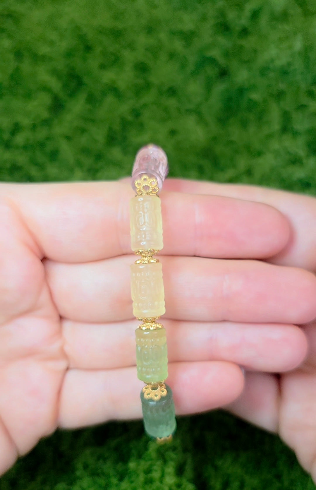 13x7mm Carved Fluorite Stretch Bracelet C