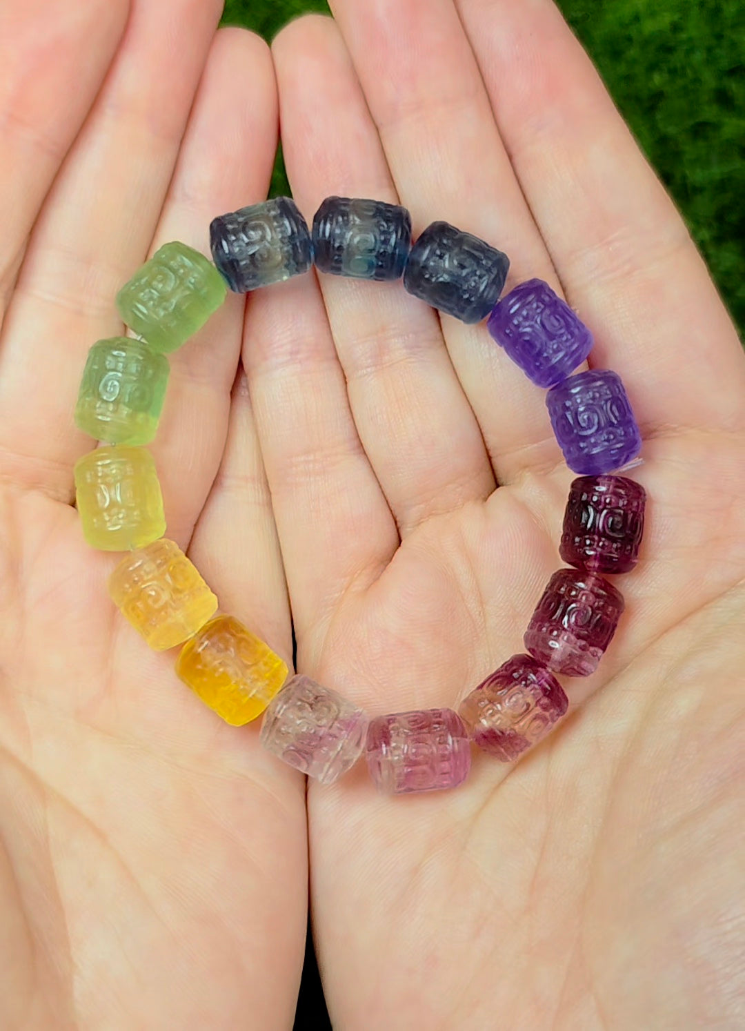 13x10mm Carved Fluorite Stretch Bracelet D