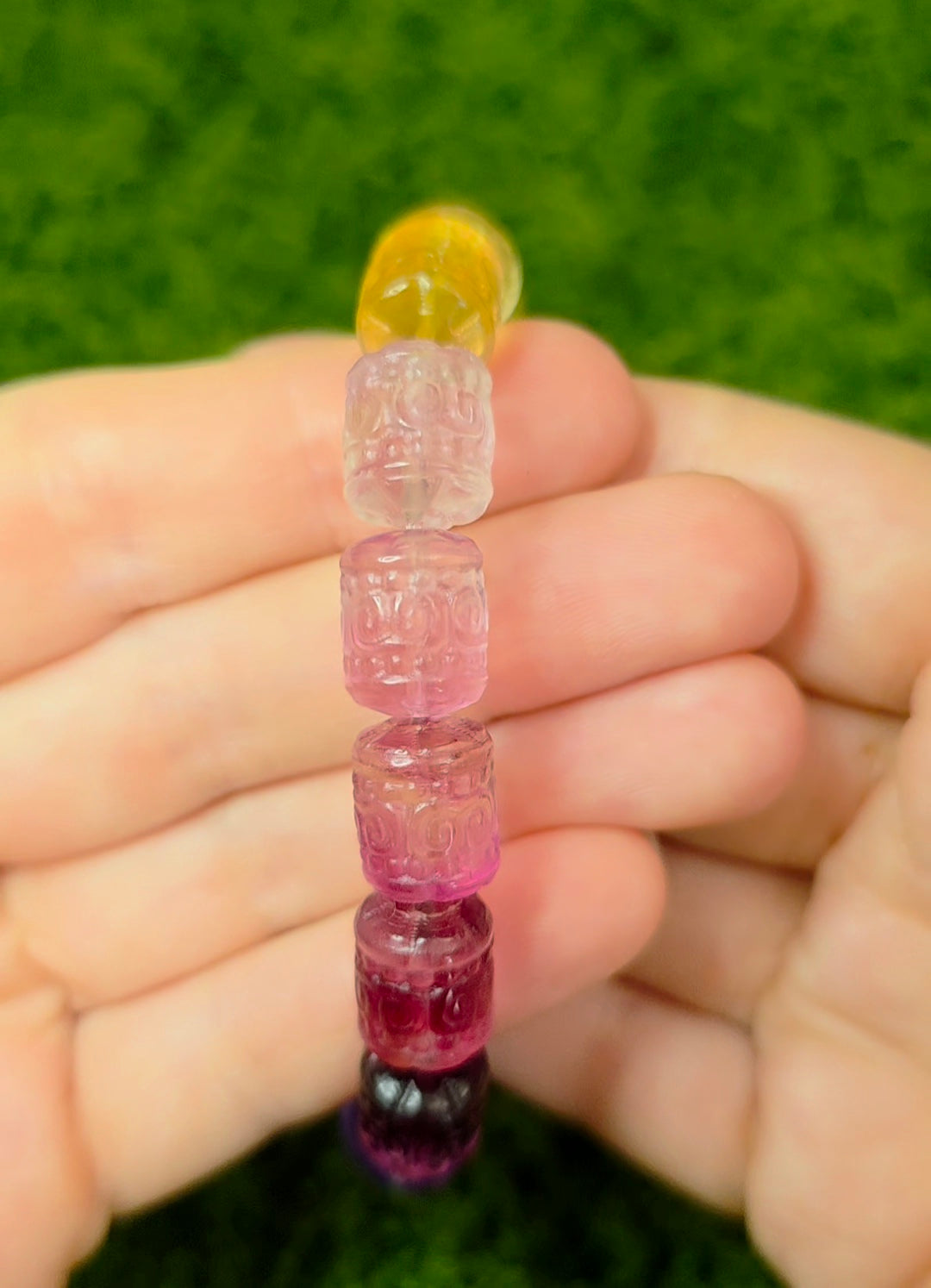 13x10mm Carved Fluorite Stretch Bracelet D