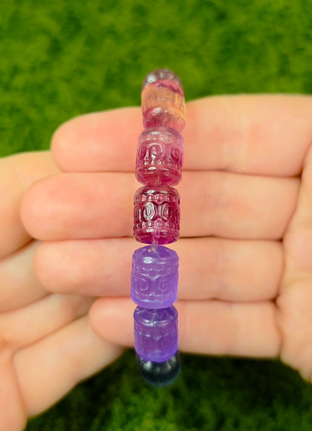 13x10mm Carved Fluorite Stretch Bracelet D