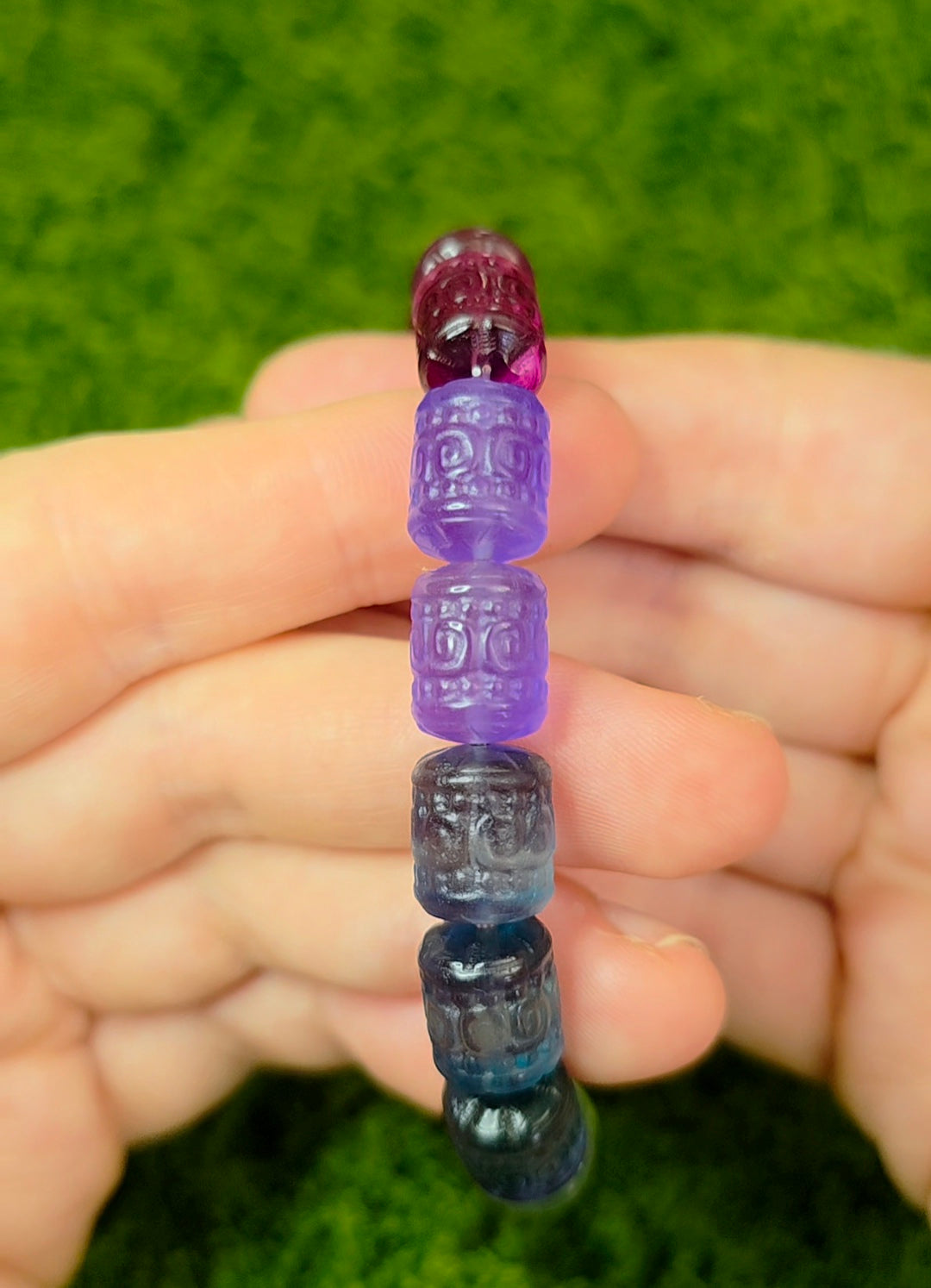 13x10mm Carved Fluorite Stretch Bracelet D