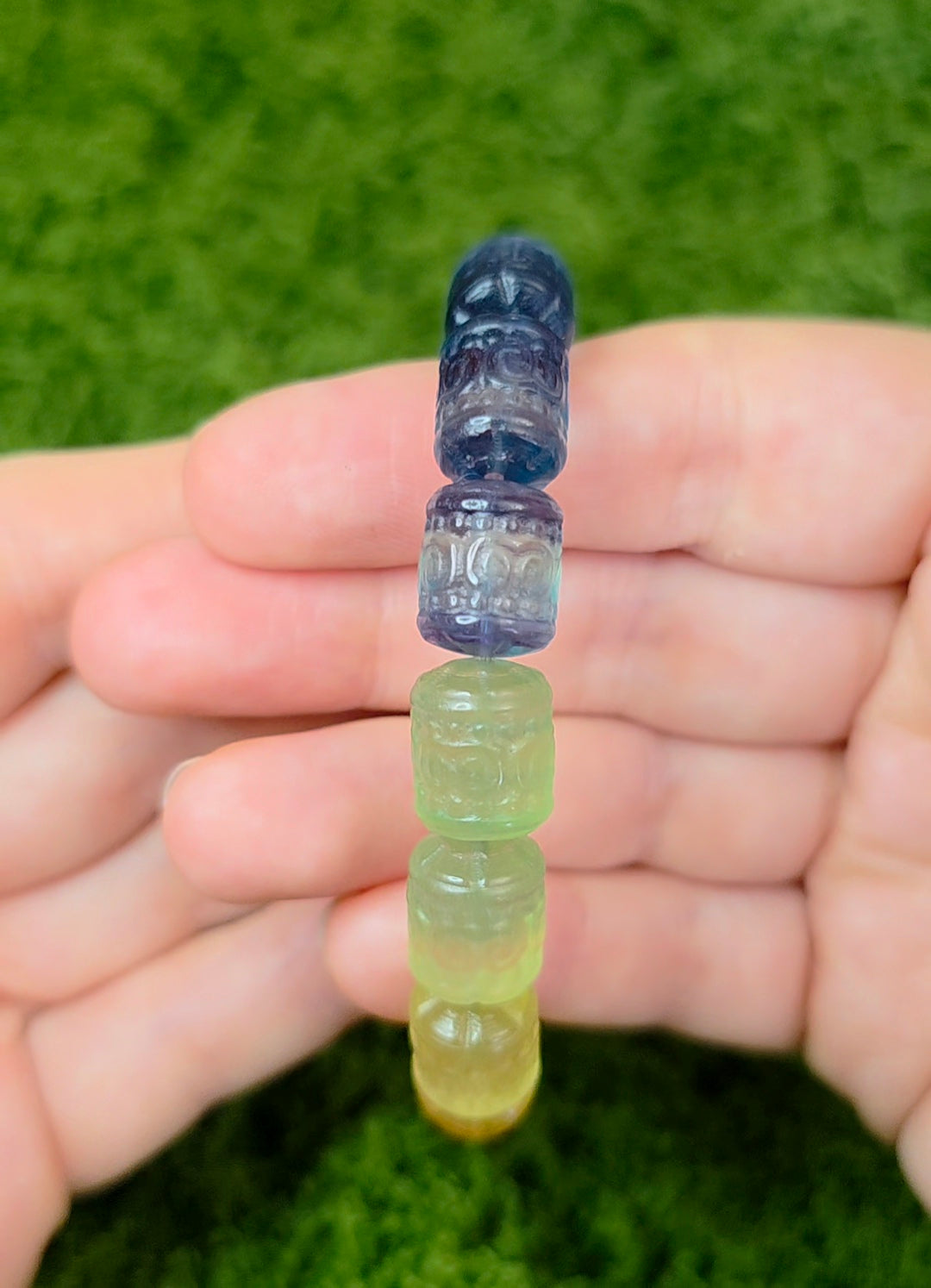 13x10mm Carved Fluorite Stretch Bracelet D