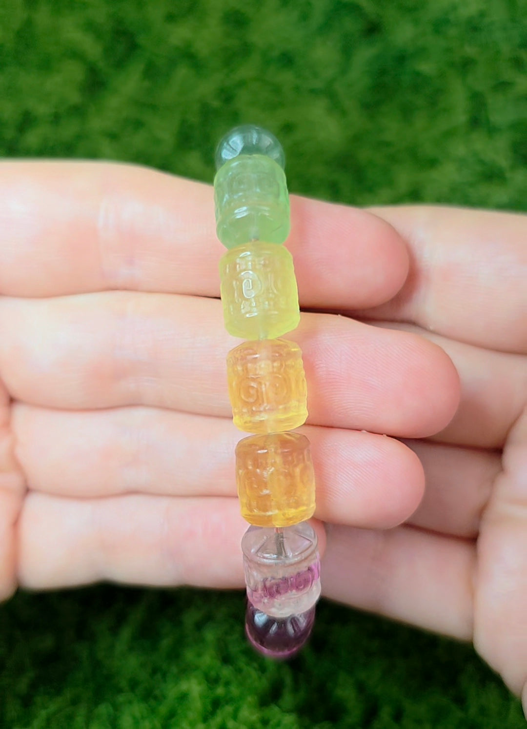 13x10mm Carved Fluorite Stretch Bracelet D