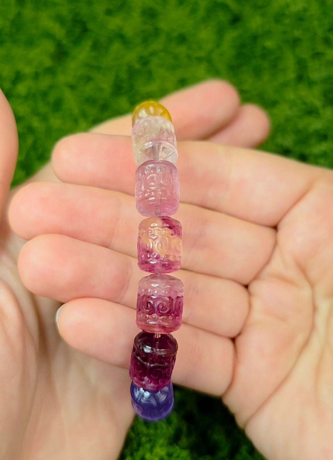 13x10mm Carved Fluorite Stretch Bracelet D