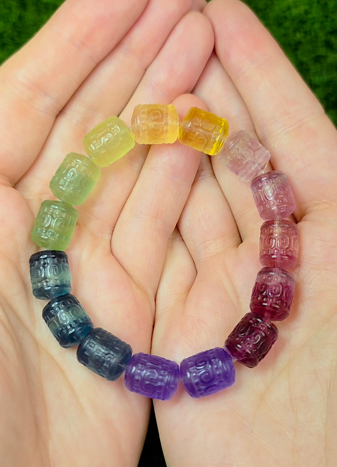 13x10mm Carved Fluorite Stretch Bracelet D