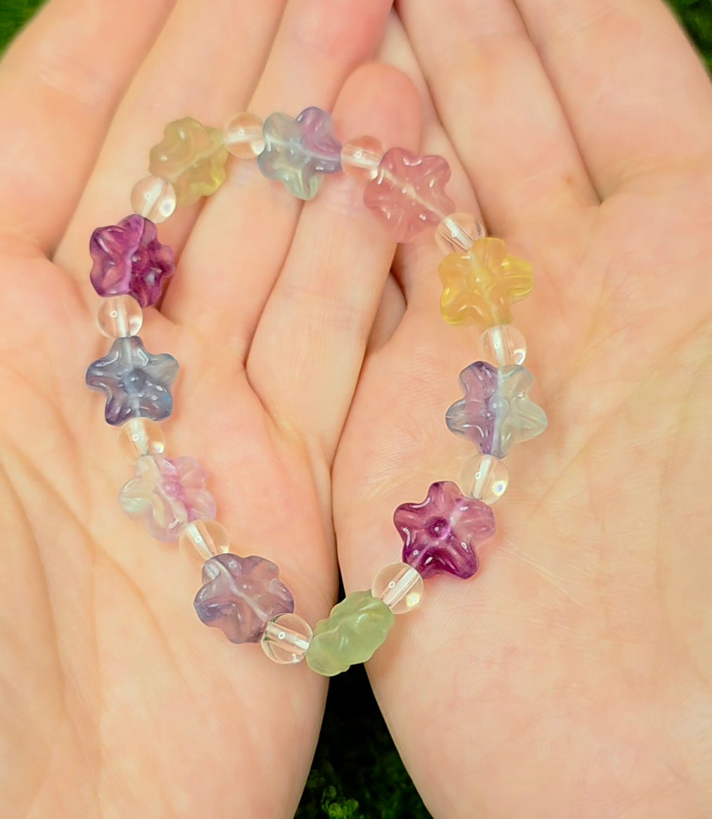 Fluorite Flower Stretch Bracelet A