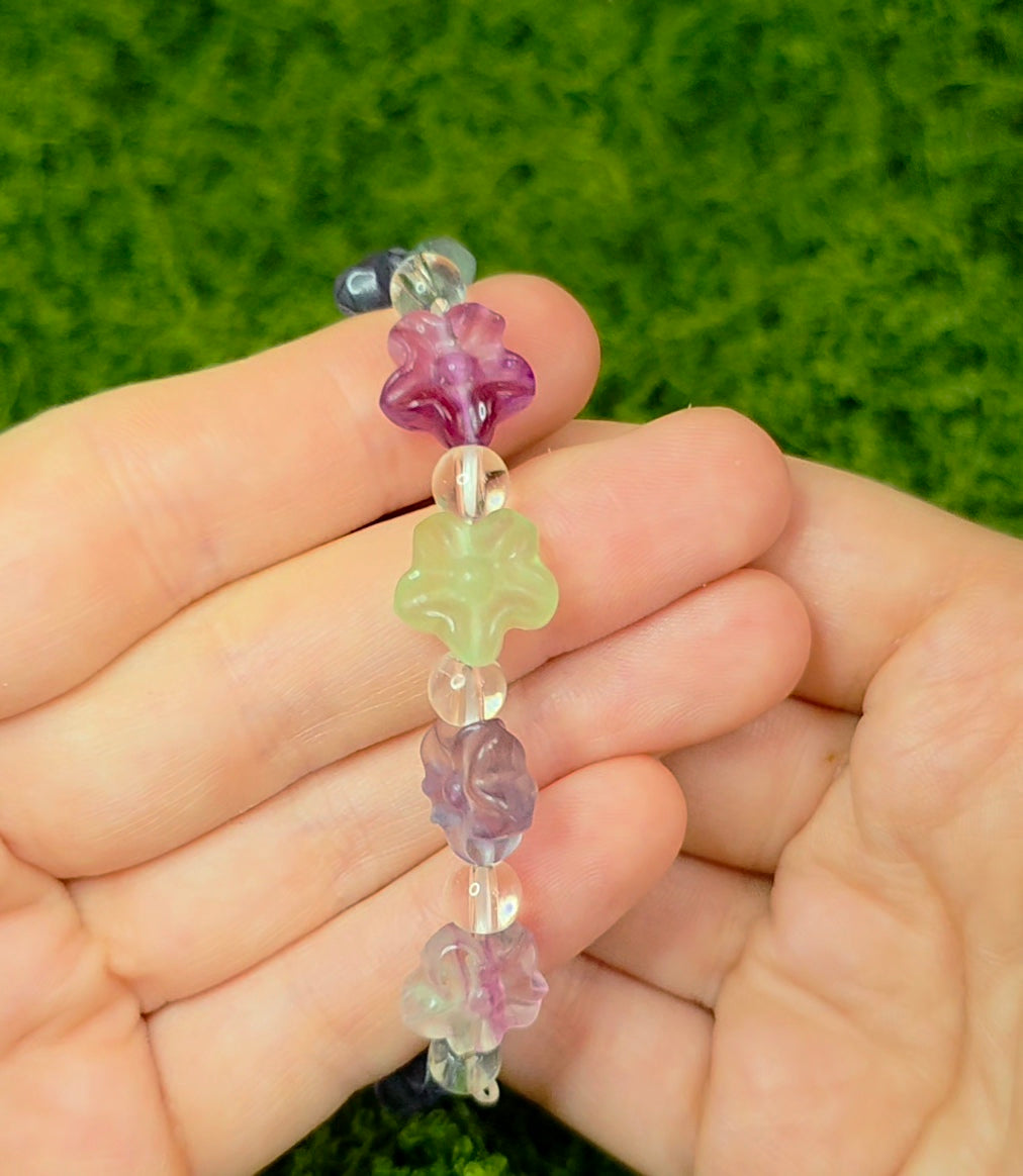 Fluorite Flower Stretch Bracelet A