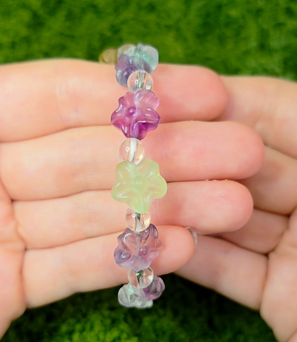 Fluorite Flower Stretch Bracelet A