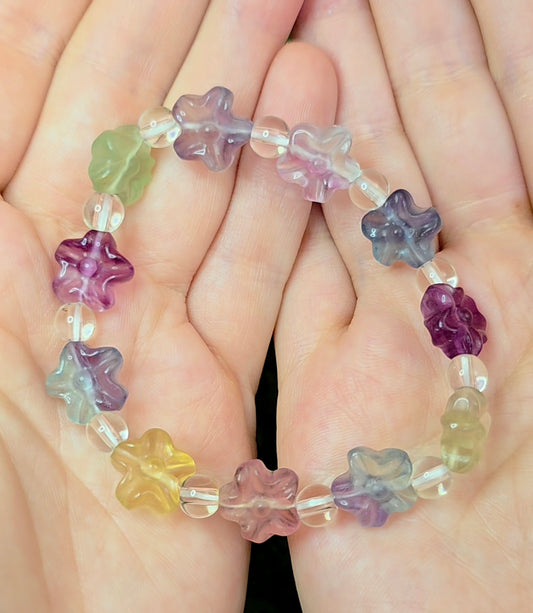 Fluorite Flower Stretch Bracelet A