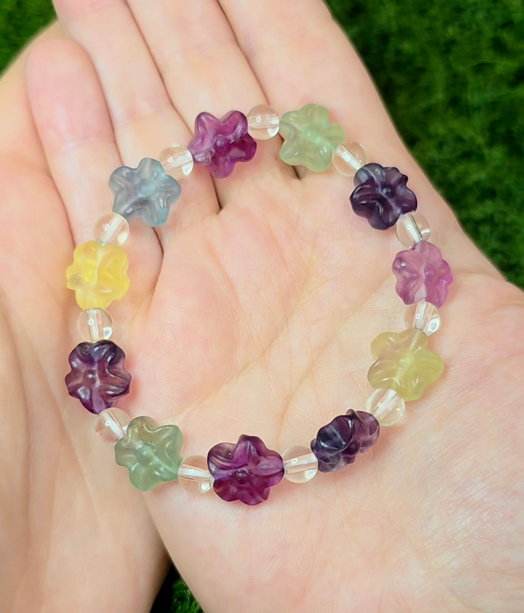 Fluorite Flower Stretch Bracelet B