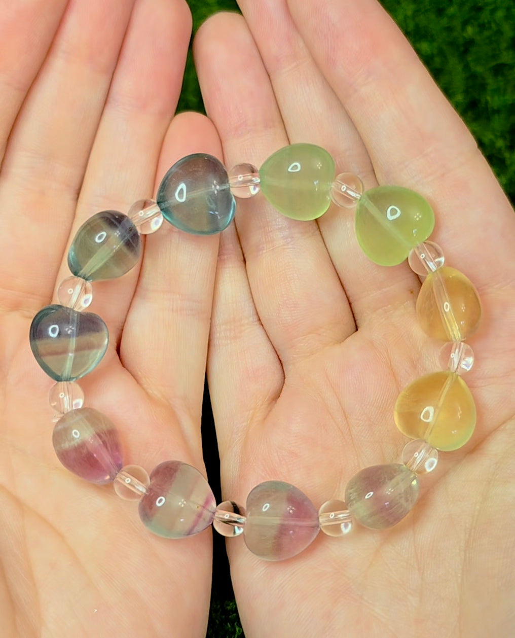Candy Fluorite Hearts Stretch Bracelet B
