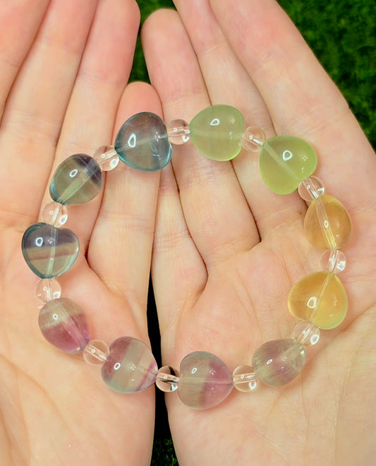 Candy Fluorite Hearts Stretch Bracelet B