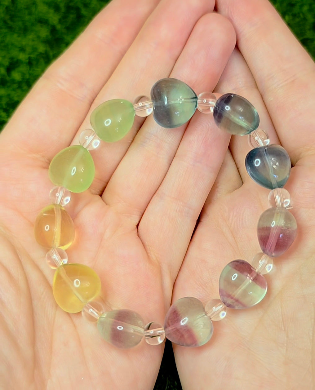Candy Fluorite Hearts Stretch Bracelet B