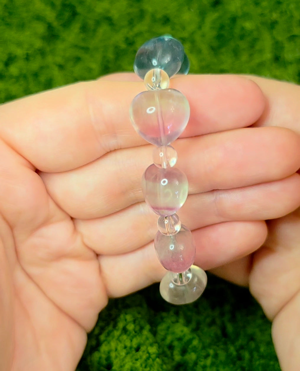 Candy Fluorite Hearts Stretch Bracelet B